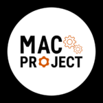 Logo de Mac Projects con engranajes. Tienda de accesorios para puertas y persianas enrollables