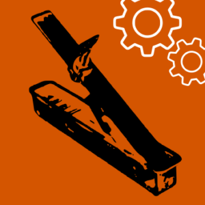 Componente sobre fondo naranja que representa cerraduras para persianas enrollables Mac Project