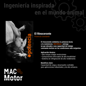 Rinoceronte simboliza la potencia de los motores silenciosos para puertas enrollables MacMotor